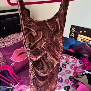 SHEIN Brown Swirl Print Midi Dress